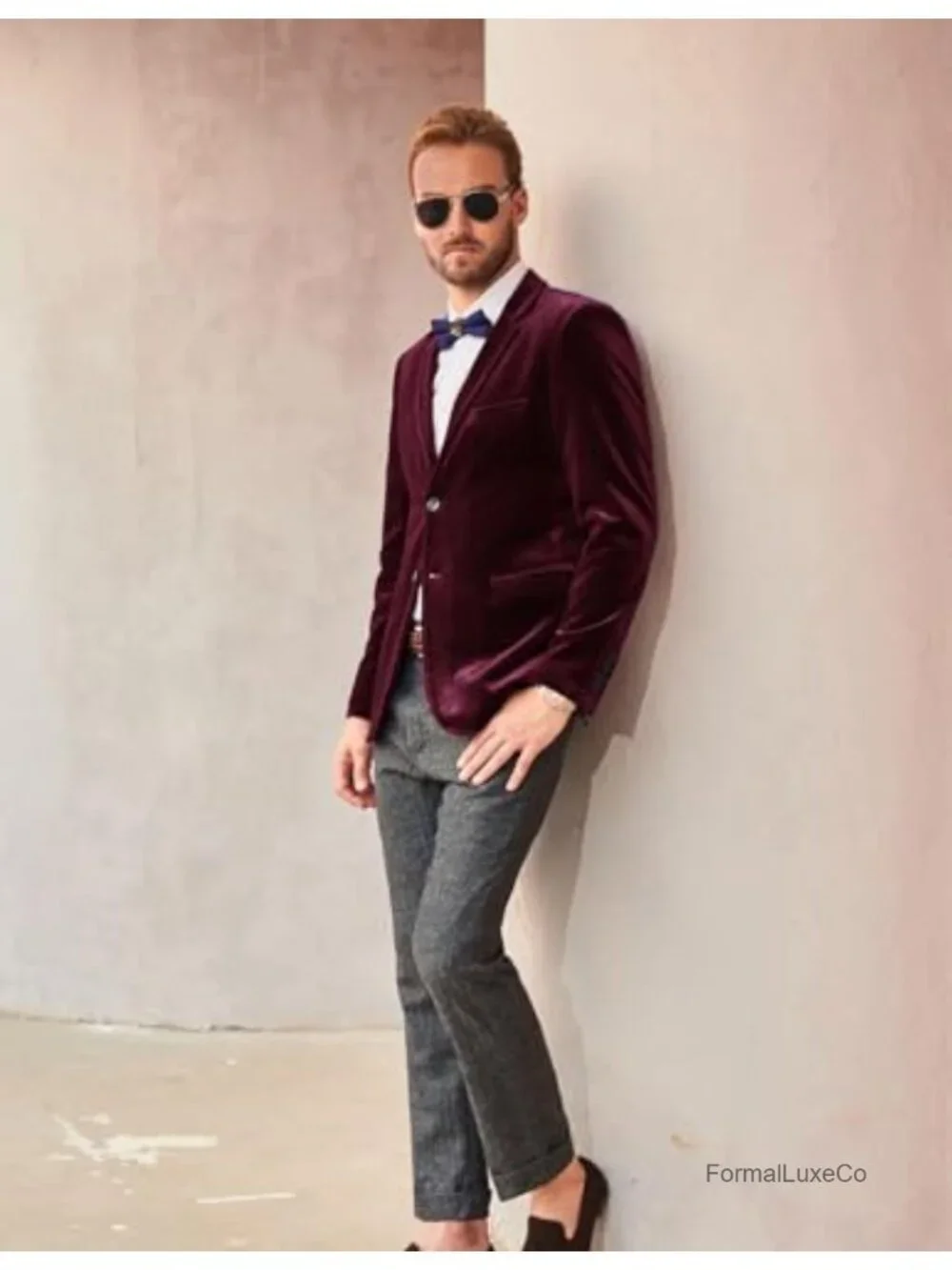 Mens Velvet Blazer Jacket Two Button Sport Coat Notch Lapel Suit Jacket